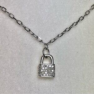 AUTHENTIC Diamond Lock Necklace! Rhodium-plated 925 Sterling Silver w/ Appraisal